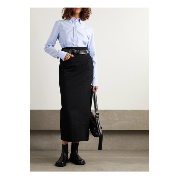 데님 미디 스커트 블랙 1647597340562850