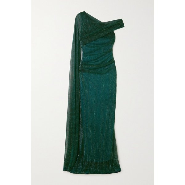 탈보트 런호프 비대칭 케이프 이펙트 스트레치 라메 가운 그린 1647597304997486