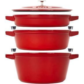 영국 스타우브 후라이팬 STAUB Cast Iron Set 4pc Stackable SpaceSaving Cookware Dutch Oven S