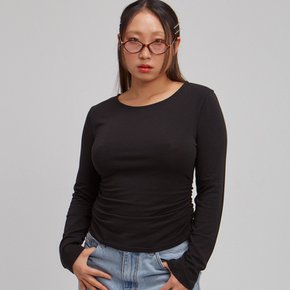 Basic Shirring Long Sleeve T Black