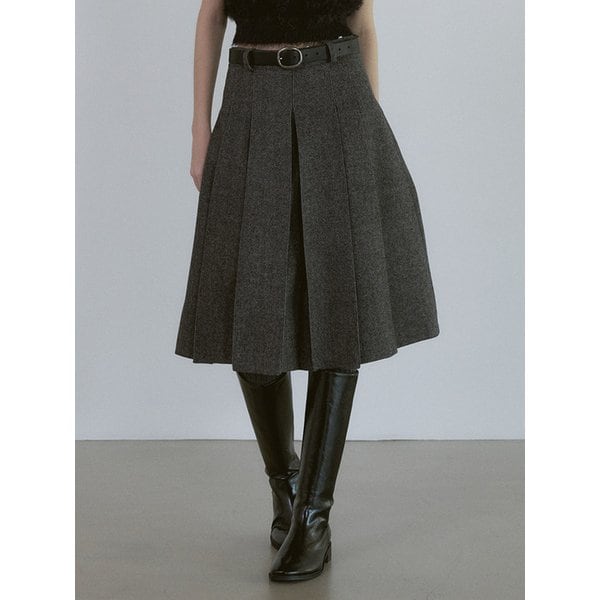 헤링본 울 하프 스커트 - BLACK