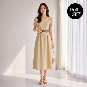 심플 브이넥 핀턱 반팔 원피스_T2604OP602B