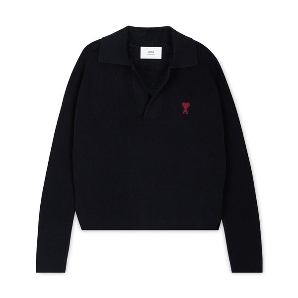 아미 공용 하트 로고 블랙 니트 UPL346 KN0042 001