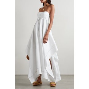 Blanca Asymmetric Crochet-trimmed Cotton Maxi Dress 화이트