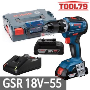 GSR18V-55 충전 드릴 드라이버 18V 2.0Ah*2개 브러쉬리스 13mm 메탈척 2단 변속 기어