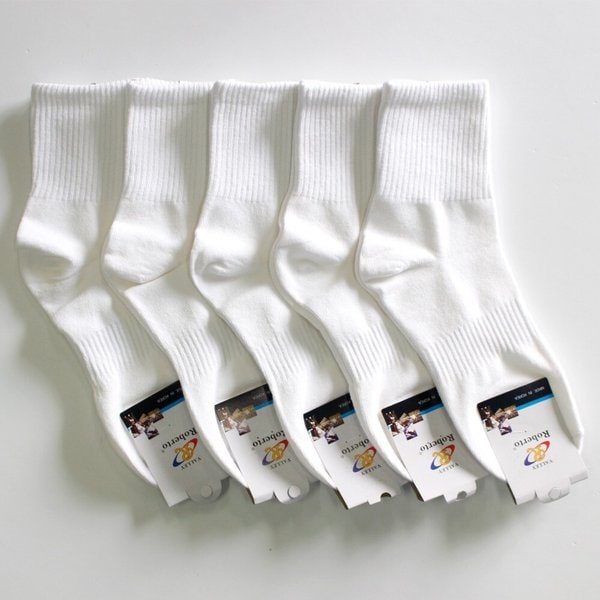 남성 여성 무지 중목 양말 5켤레 세트 화이트 기본 데일리 학생용 교복 흰색