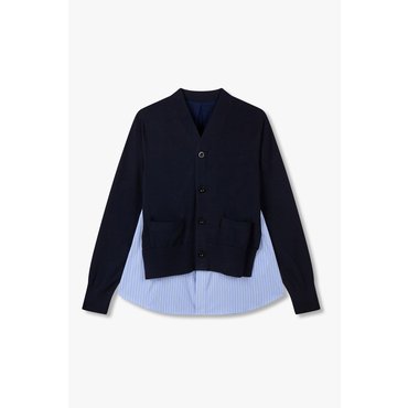 SACAI [사카이] 여성 포플린 믹스 니트 가디건 (네이비)  6415331116