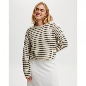 4811157 Cotton On Roll Over Boat Neck Pullover - Stone Stripe