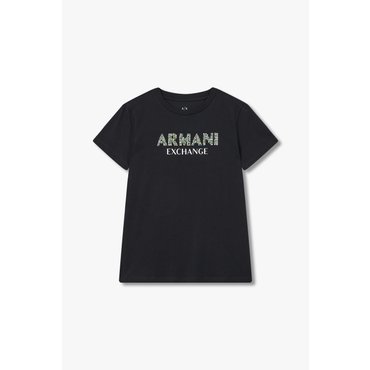 ARMANI EXCHANGE 여성 트윙클 큐빅 로고 티셔츠 A424130003블랙