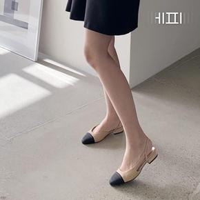 여성 검정토 배색 투톤 레더 슬링백 2cm (6542520)