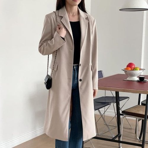 여자 올드머니 단정 원버튼 백슬릿 롱 자켓