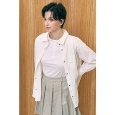 자개단추 헨리넥 실켓 티셔츠-WHITE