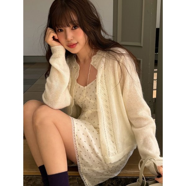 PETAL MOHAIR KNIT CARDIGAN [IVORY]