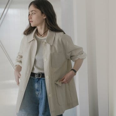 노운베러 Natural crinkle mac half coat_Beige