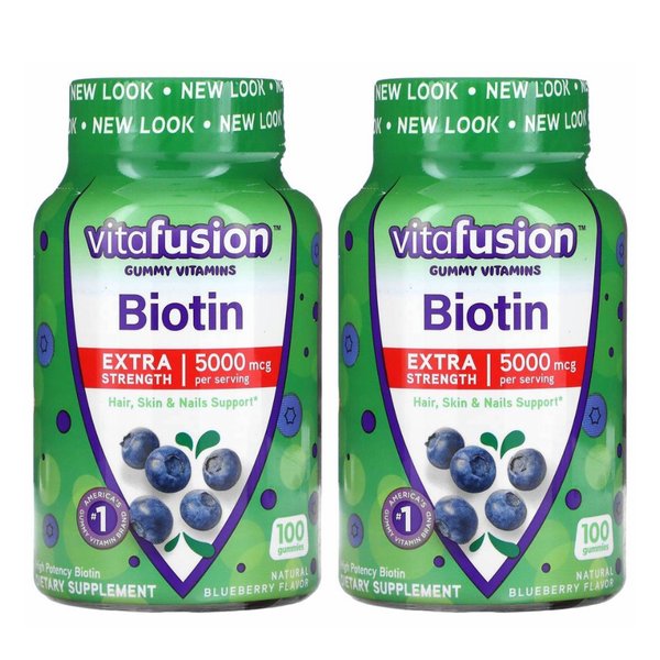 비타퓨전 비오틴 biotin 블루베리향 2500mcg 100구미 2개