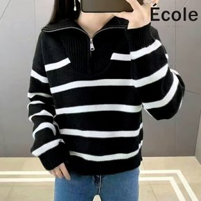 이로 배색 니트집업_F48WKB006Z