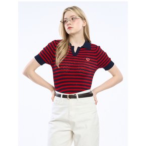 Clover wappen striped collar knit_navy/red