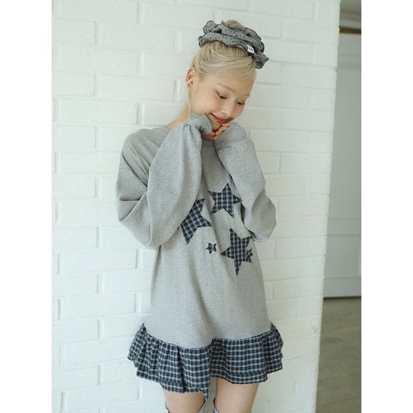 STAR FRILL LONGSLEEVED T-SHIRT(GREY)