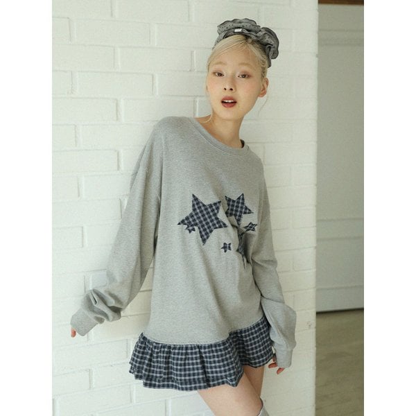 STAR FRILL LONGSLEEVED T-SHIRT(GREY)