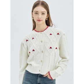 Flower Puff Sleeve Knit Cardigan - Ivory