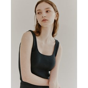 RIBBED SQUARE NECK TOP DARK GRAY