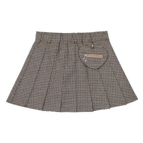베이지 체크 하트 장식 스커트(T54KBS030)