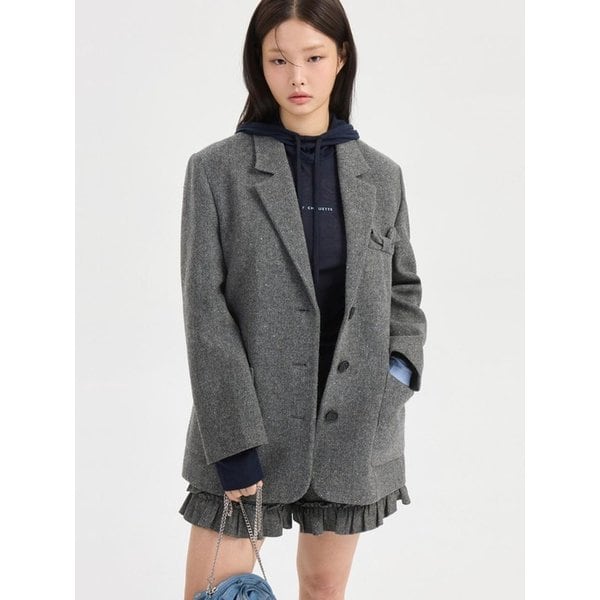 Check Ribbon Embroidery Single Jacket (grey) LFJAS26100GYX