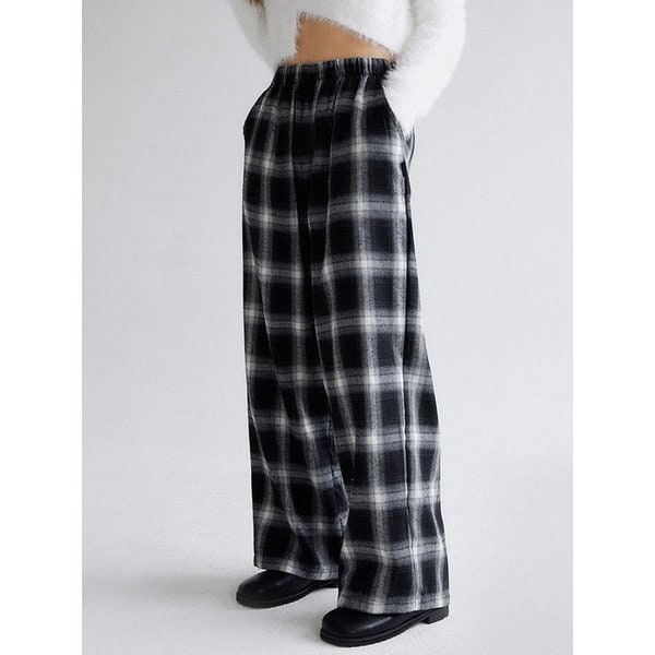 [S, M] 무아 체크 와이드밴딩 팬츠