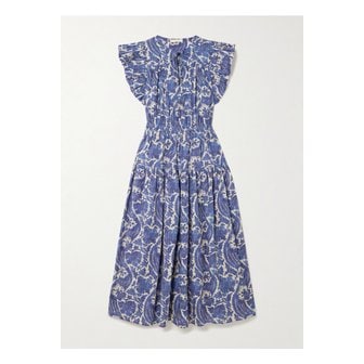 울라존슨 카이리 러플 티어드 플로럴 프린트 코튼 혼방 미디 드레스 블루 46376663162870518