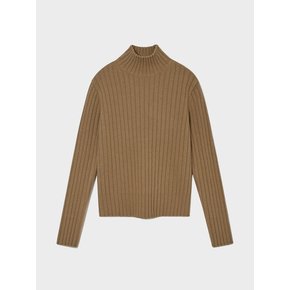 RIBBED CASHMERE TURTLE NECK SWEATER_CAMEL