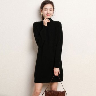 리빌모아 여자 가을 캐주얼 반목 니트 원피스 LDW-OPA-SSIS596-블랙