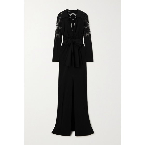 벨트 크레이프 스위스 도트 튤 맥시 랩 드레스 블랙 1647597308663096