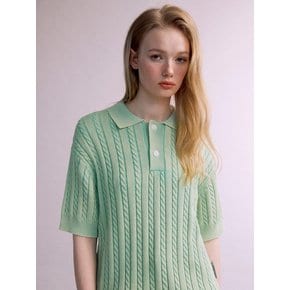 Washed Cable Sweater (PASTEL GREEN)