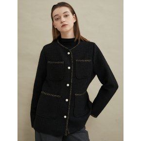 Pearl soft tweed jacket [Black]