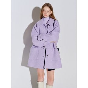 Boucle Herringbone Half Wool Coat Lavender