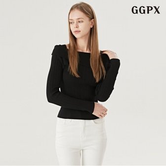 GGPX 정상가:59,000원  골지 슬림핏 오프 숄더 여성 긴팔 티셔츠 (GOALW003D)