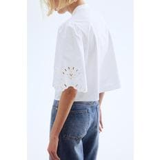 H&M 퍼프 슬리브 코튼 블라우스 화이트 1276848001