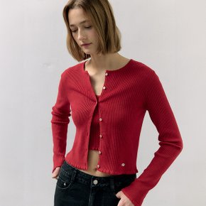 SHIRRING SLEEVELESS CARDIGAN SET RED