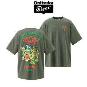오니츠카타이거 남녀 공용 오버사이즈 그래픽 반팔 티셔츠 카키 오렌지 2183B531.300