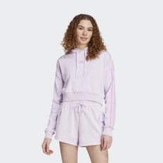 여성 데일리 봄가을 후드 크롭 티셔츠 IS6995 에센셜 3스트라이프 프렌치 테리 크롭 후드티