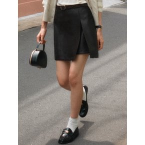 Slit stitch point leather skirt_Brown