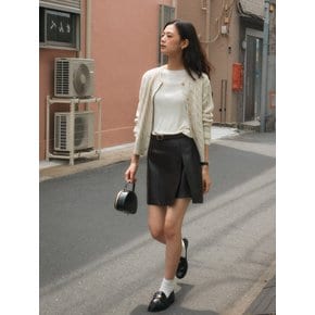 Slit stitch point leather skirt_Brown