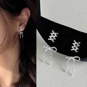 토미타 리본 레이어드 스터드 귀걸이