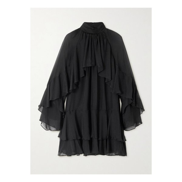베로니카비어드 애들링턴 티어드 러플 실크 시폰 미니 드레스 블랙 46376663162905326