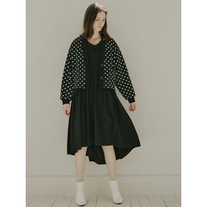 Dot Jacquard Knit Cardigan - Black