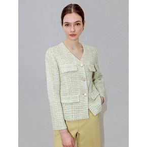 그린 트위드 브이넥 자켓_Green Tweed V neck JK