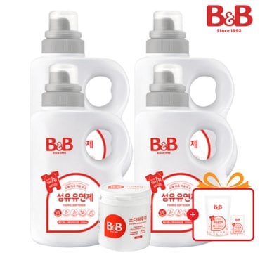 비앤비 섬유유연제 베르가못 1500ml 용기형  4입+소다파우더 1입+증정품_J827