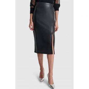 5095420 DKNY Side Slit Faux Leather Pencil Skirt