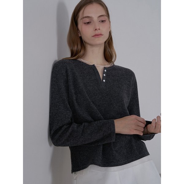 시어 레이어드 울 100 스웨터 - 블랙