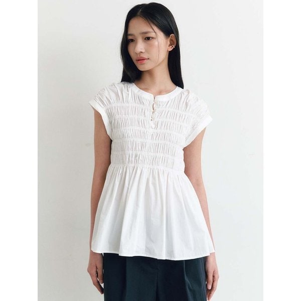 BUTTON SMOCKING BLOUSE(WT)